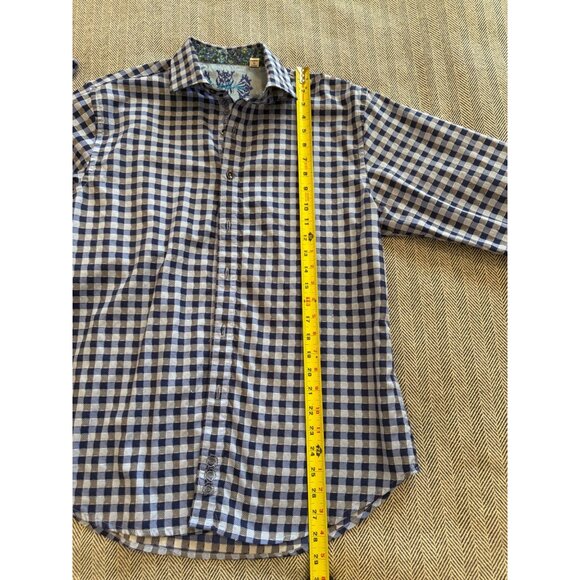 Mens Robert Graham Blue & White Gingham Button-Up Shirt With Embroidered - Picture 10 of 11